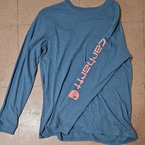 Carhartt Heather Blue Long Sleeve with Pink Logo